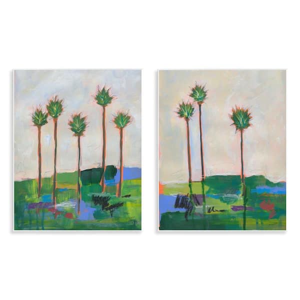 Stupell Industries Brushed Palm Landscape by Jan Weiss 2 Pieces Unframed Nature Graphic Art Print 14 in. x 11 in.