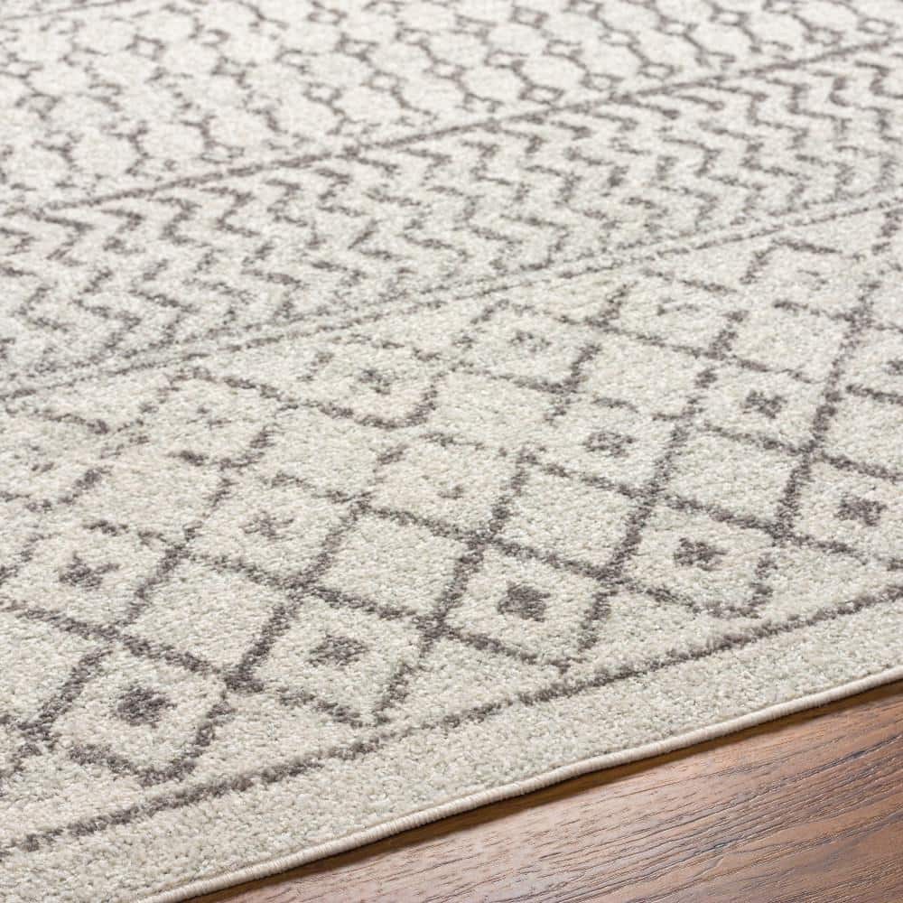 Louise Gray and White Synthetic Oval Area Rug 5' x 8'