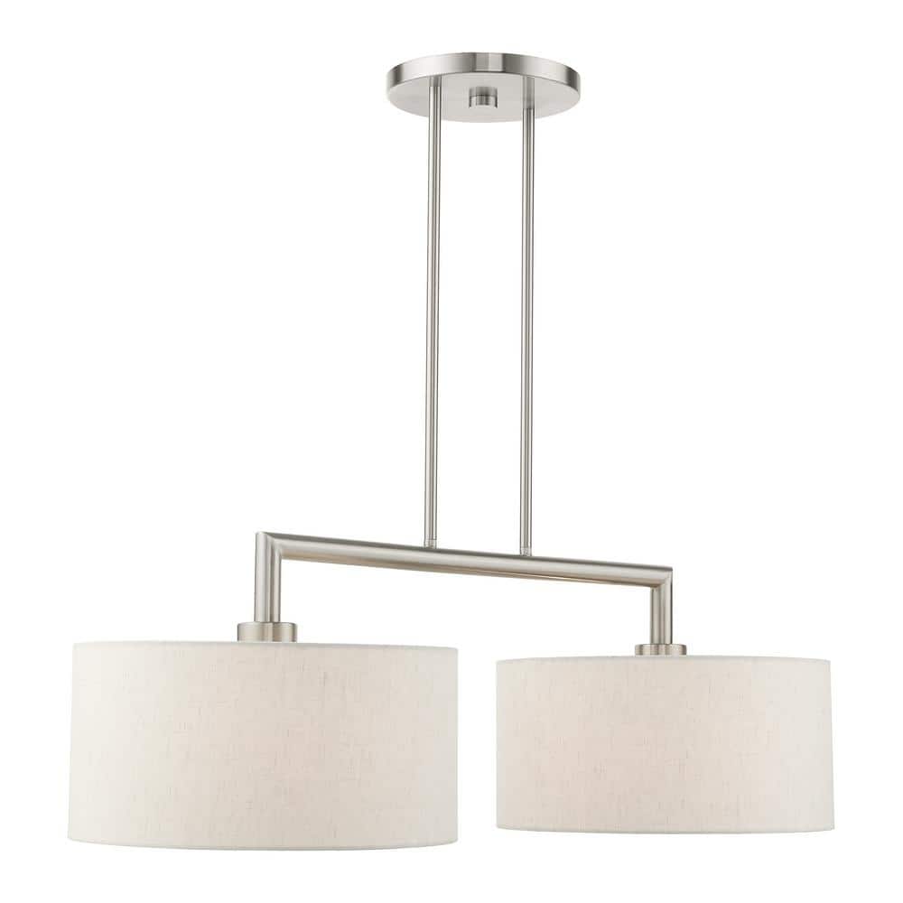 Meridian Brushed Nickel Linear Drum Chandelier with Oatmeal Shades