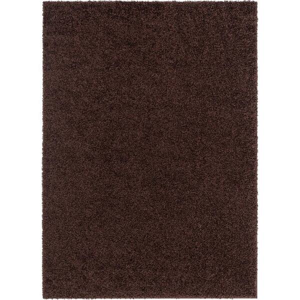 Well Woven Madison Shag Plain Coffee Bean 3 ft. x 5 ft. Modern Solid Area Rug