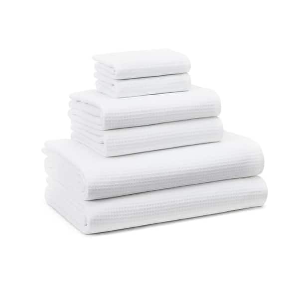 Small Waffle Woven Terry Stripe White Cotton 6-Piece Bath Set