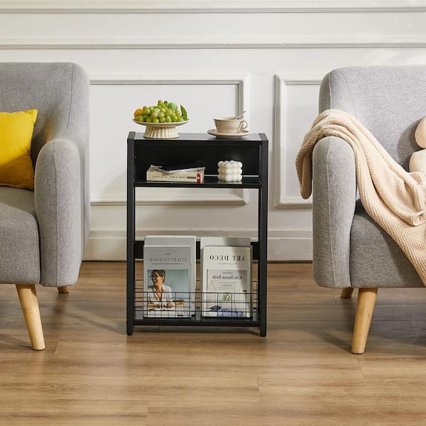 Black 17.3 in. x 24.4 in. Wood Freestanding Magazine Rack