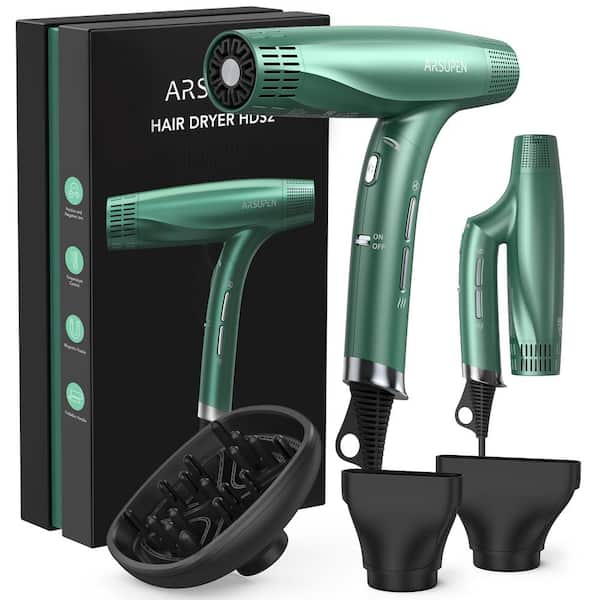 Unbranded 1500-Watt Lightweight Collapsible Dual Ion Hair Dryers Hair Dryer with Magnetic Nozzle, Green
