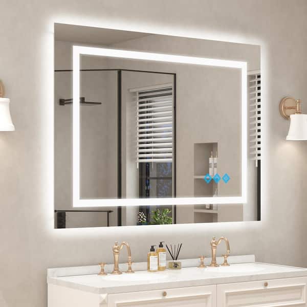 FAMYYT Trea 48 in. W x 36 in. H Rectangular Frameless 3 Colors Dimmable LED Anti-Fog Memory Wall Mount Bathroom Vanity Mirror
