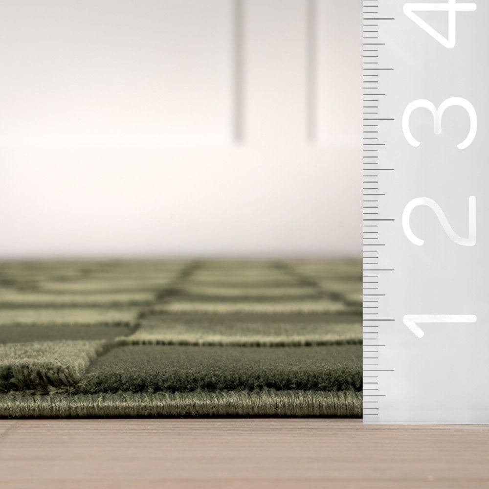 Alaiya Green Checkered Machine Washable Synthetic Area Rug 3' x 5'
