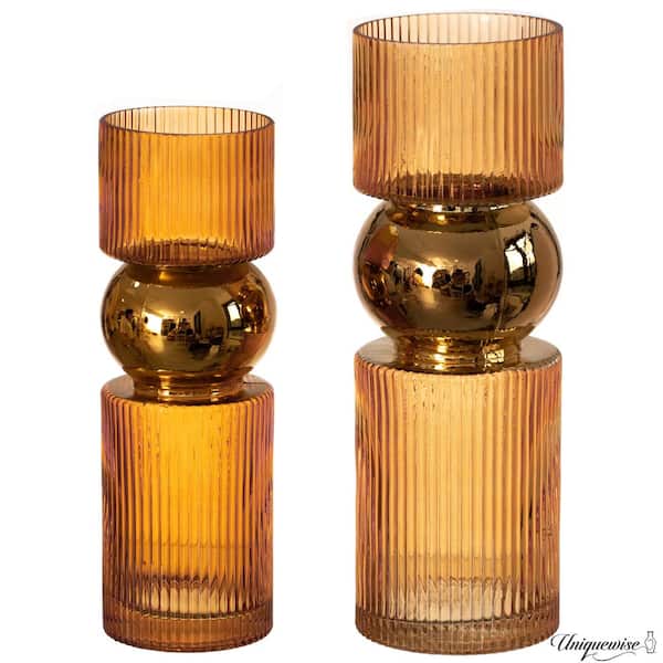 Uniquewise Set of 2-Decorative Orange Tall Glass Vase - Modern Minimalist Decor for Parties, and Special Events.