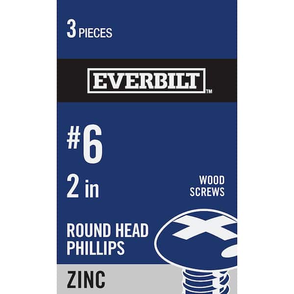 Everbilt #6 x 2 in. Zinc Plated Phillips Round Head Wood Screw (3-Pack)