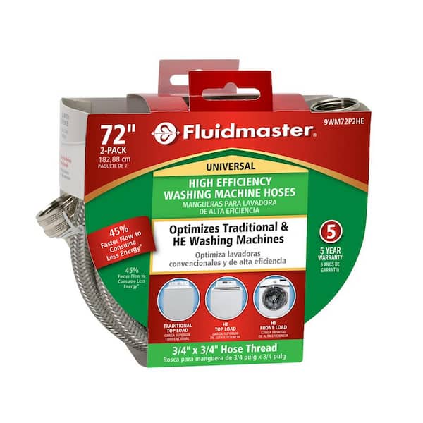 Universal 3/4 in. x 6 ft. Stainless Steel High Efficiency Washing Machine Hose (2-Pack)