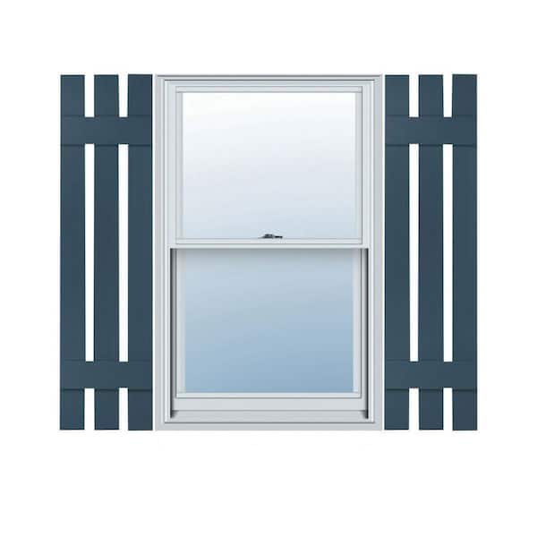 Ekena Millwork 12 in. x 39 in. Lifetime Vinyl Standard Three Board Spaced Board and Batten Shutters Pair Classic Blue