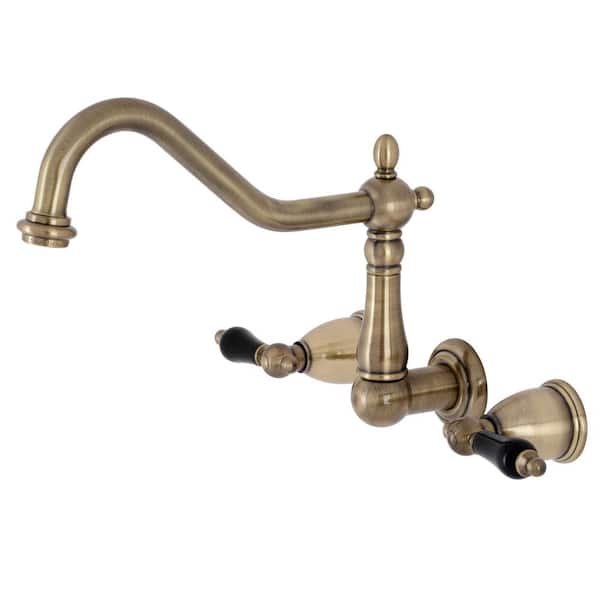 Kingston Brass Duchess 2-Handle Wall-Mount Kitchen Faucet in Antique Brass