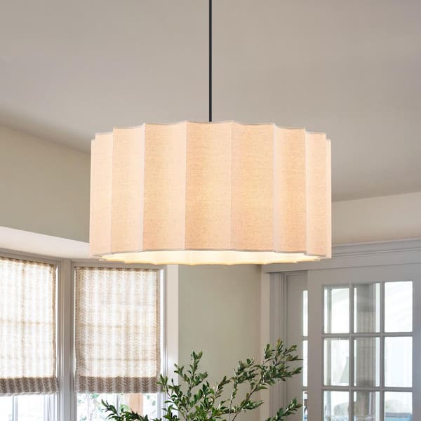 Nora 1-Light 20 in. Black Linen Drum Pendant Light