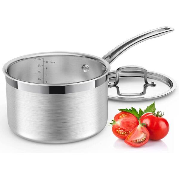 Tri-Ply 3-qt. Stainless Steel Sauce Pan with Lid, Multipurpose Use for Kitchen, Induction, Dishwasher, Oven Safe