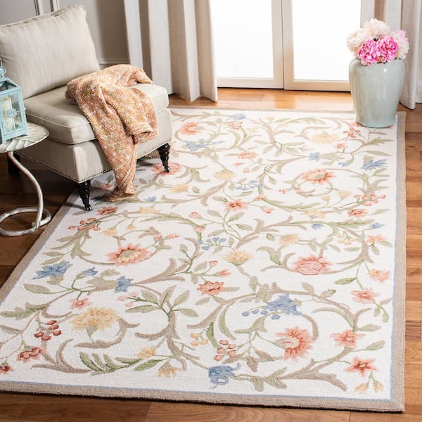 Chelsea 4 ft. x 4 ft. Square Ivory Solid Color Floral Border Area Rug