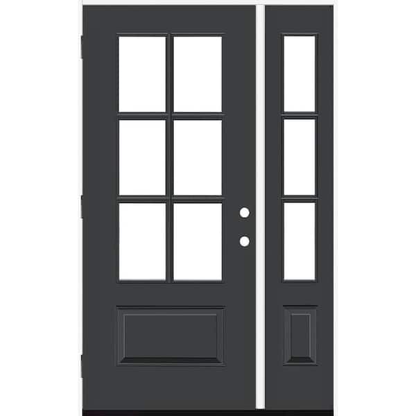 Steves & Sons Legacy 49 in. x 80 in. 3/4-6Lite Clear Glass RHOS Primed Black Finish Fiberglass Prehung Front Door w/10in.SL