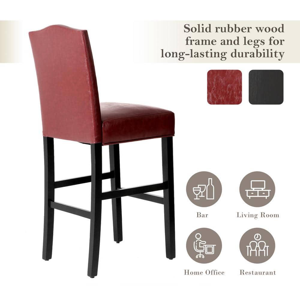 Elegant Red Leatherette Adjustable Barstool Set with Studded Detail