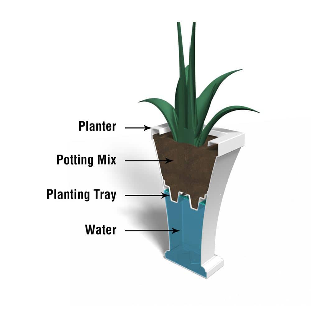 Elegant Bordeaux Tall Self-Watering Planter in White Polyethylene