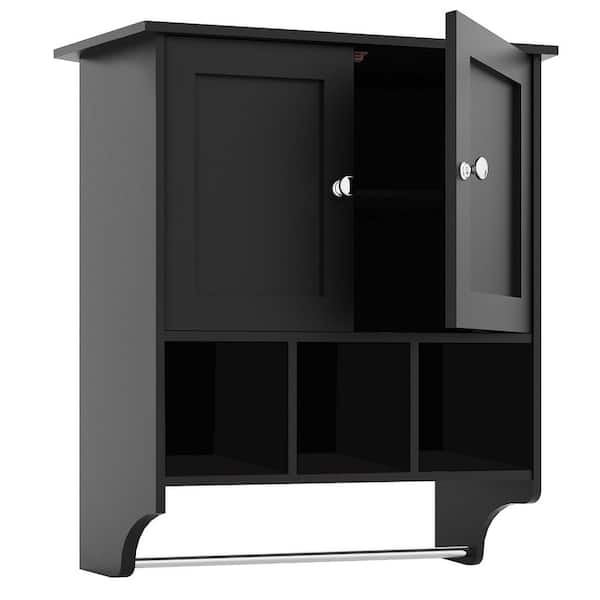 Lycvki 23.8 in. W x 7.8 in. D x 27.5 in. H Bathroom Storage Wall Cabinet in Black with Door and Shelf