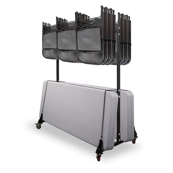 65 in x 33.7 in. x 67 in. Steel 600lb Capacity Folding Chair and Table Combo Cart in Black