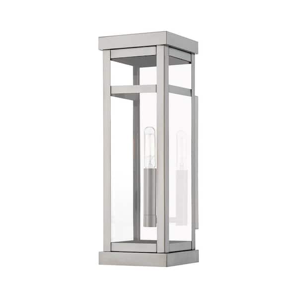 AVIANCE LIGHTING Wessex 15 in. 1-Light Brushed Nickel Outdoor Hardwired Wall Lantern Sconce with No Bulbs Included