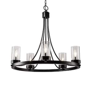 Bismarck 5-Light Black Candle Style Wagon Wheel Chandelier with Wrought Iron Accents