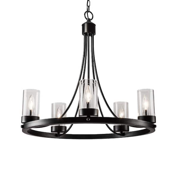 Maxax Bismarck 5-Light Black Candle Style Wagon Wheel Chandelier with Wrought Iron Accents