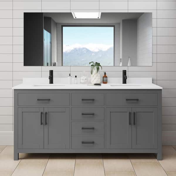 Wyndham Collection Beckett 72 in. W x 22 in. D x 35 in. H Double Sink Bathroom Vanity in Dark Gray with White Cultured Marble Top