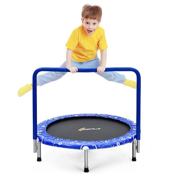 Costway 36 in. Outdoor/Indoor Blue Kids Trampoline Rebounder with Full Covered Handrail and Pad