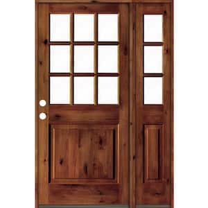 50 in. x 80 in. Knotty Alder Right-Hand/Inswing Clear Glass Red Chestnut Stain Wood Prehung Front Door w/Right Sidelite