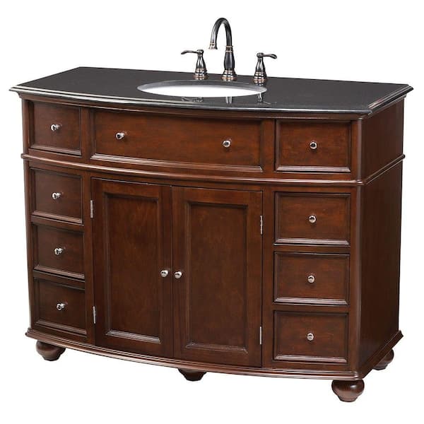 Hampton Harbor 45 in. W x 22 in. D x 35 in. H Single Sink Freestanding Bath Vanity in Sequoia with Black Granite Top