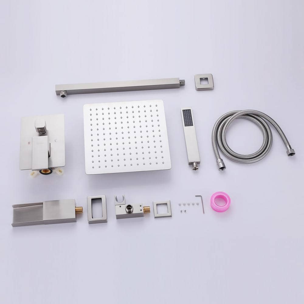 Brushed Nickel High Pressure Waterfall Spout Shower Kit