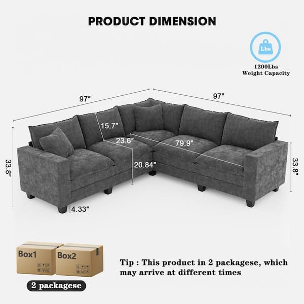 Noble House Ken 97 in. Chenille Upholstered Rectangle Sectional