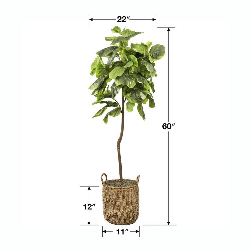 5-Foot Artificial Fiddle Leaf Fig Tree in Woven Rattan Basket