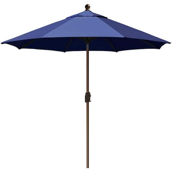 eliteShade Elite Shade 9 ft. Aluminum Market Patio Umbrella with Push Button Tilt Crank Lift in Navy Blue Sunbrella
