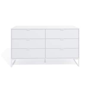 Merdian 6-Drawer White Dresser 32.28 in.H x 57.08 in. W x 17.7 in. D