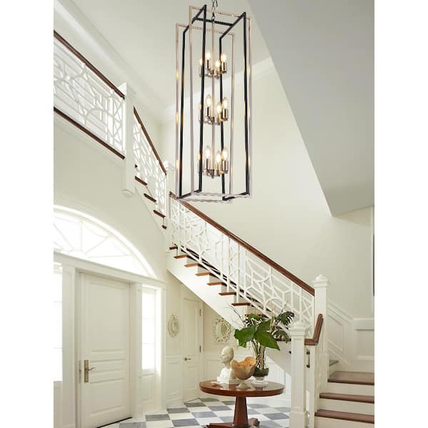 12 Light Modern Chandelier Semi Flush Black and Sliver Ceiling Light Fixture for Dining Room Hallway Entryway Bedroom