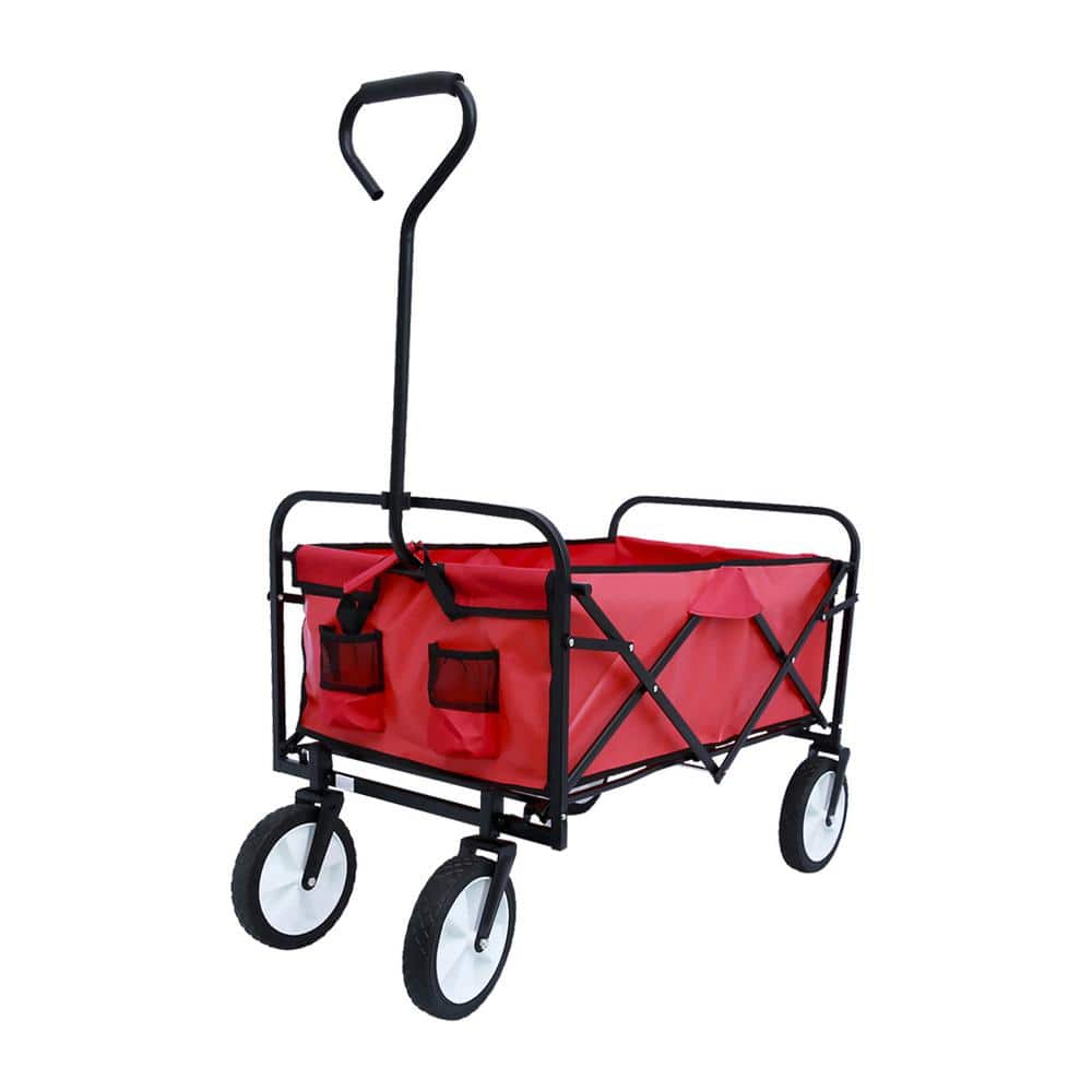 4.74 cu.ft. Red Fabric Steel Frame Folding Wagon Garden Cart for Shopping B