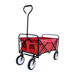 4.74 cu.ft. Red Fabric Steel Frame Folding Wagon Garden Cart for Shopping Beach