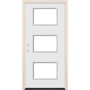 36 in. x 80 in. Right-Hand/Inswing 3 Lite Clear Glass Unfinished Fiberglass Prehung Front Door with 6-9/16 in. Frame