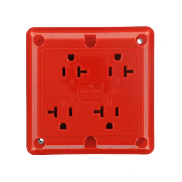 20 Amp 125 V Industrial Grade Quadplex Outlet/Receptacle, Red (1-Pack) 21254-R