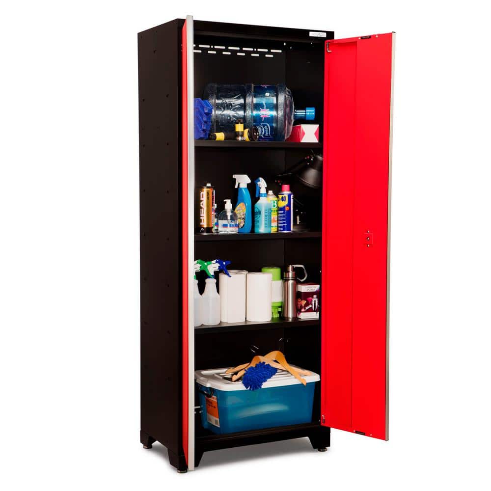 Red Lockable Steel Garage Cabinet with Adjustable Shelving