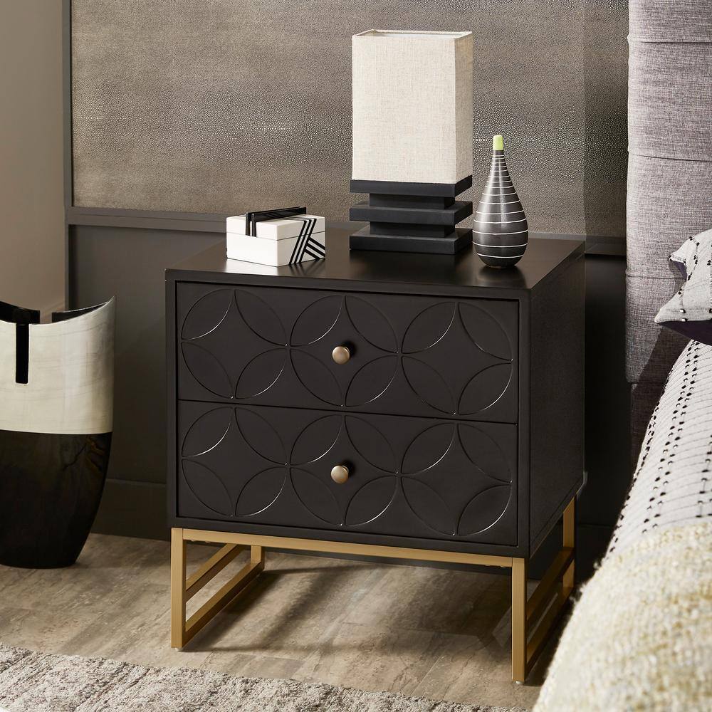 HomeSullivan 2Drawer Black Arched Diamond Gold Metal Nightstand (24 in