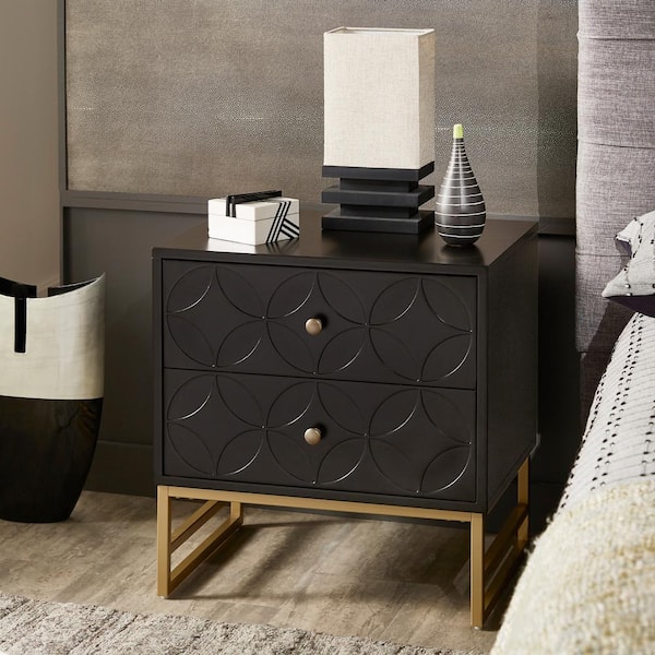 2-Drawer Black Arched Diamond Gold Metal Nightstand (24 in. H x 23.5 in. W x 17.76 in. D)