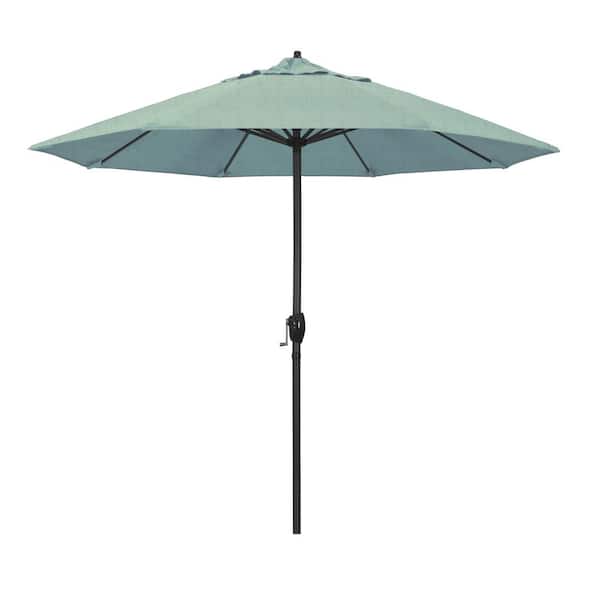 California Umbrella 9 ft. Black Aluminum Market Patio Umbrella Auto Tilt in Spa Sunbrella