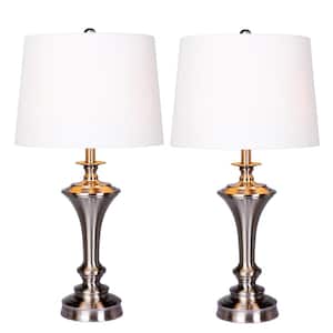 30 in. Brushed Steel Urn with Pedestal Base Metal Table Lamp (2-Pack)