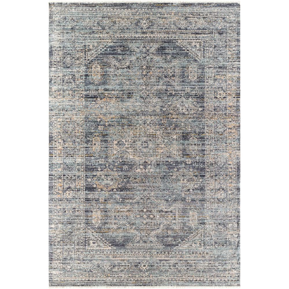 Elegant Gray Synthetic 9' x 13'1" Easy-Care Area Rug