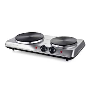 Double Burner 7.25 in. and 6.10 in. Silver Hot Plate