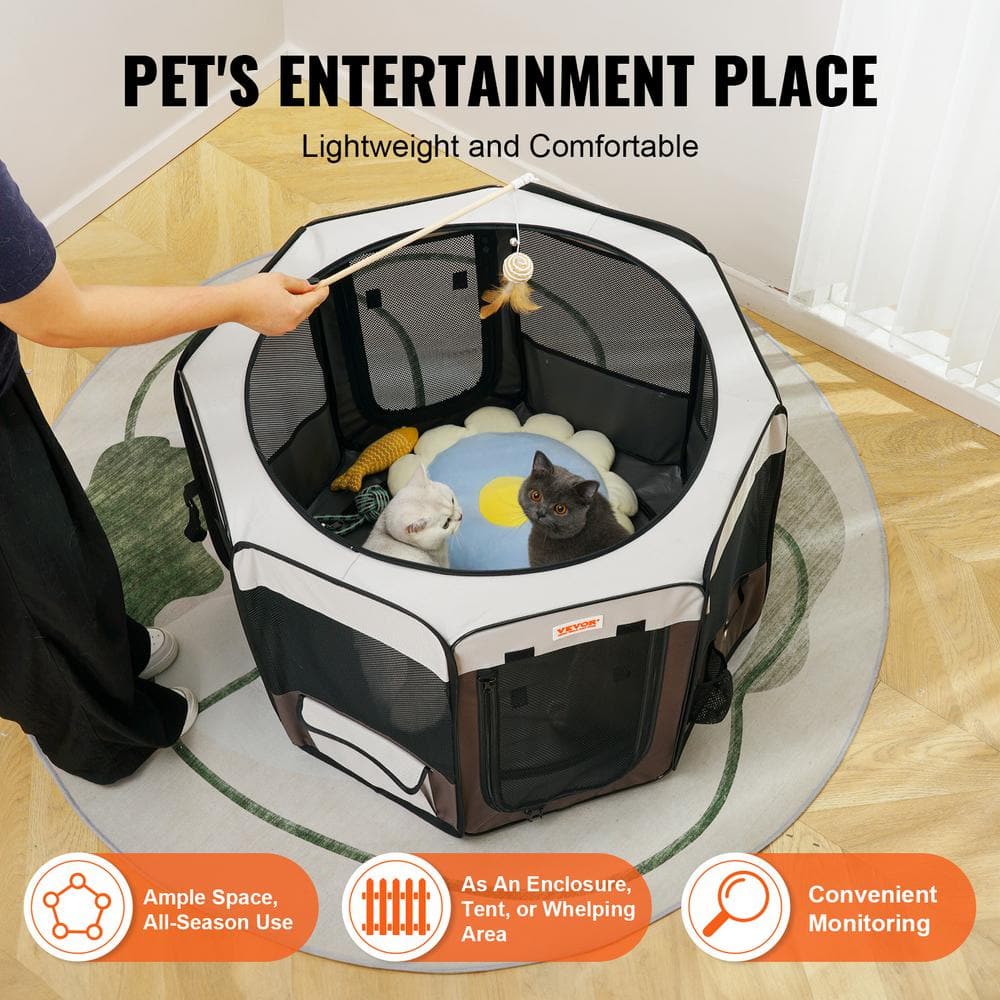 Multicolor 36" Foldable Metal and Fabric Cat Playpen