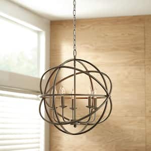 Sarolta Sands 5-Light Antique Silver Leaf Chandelier Light Fixture with Caged Globe Metal Shade