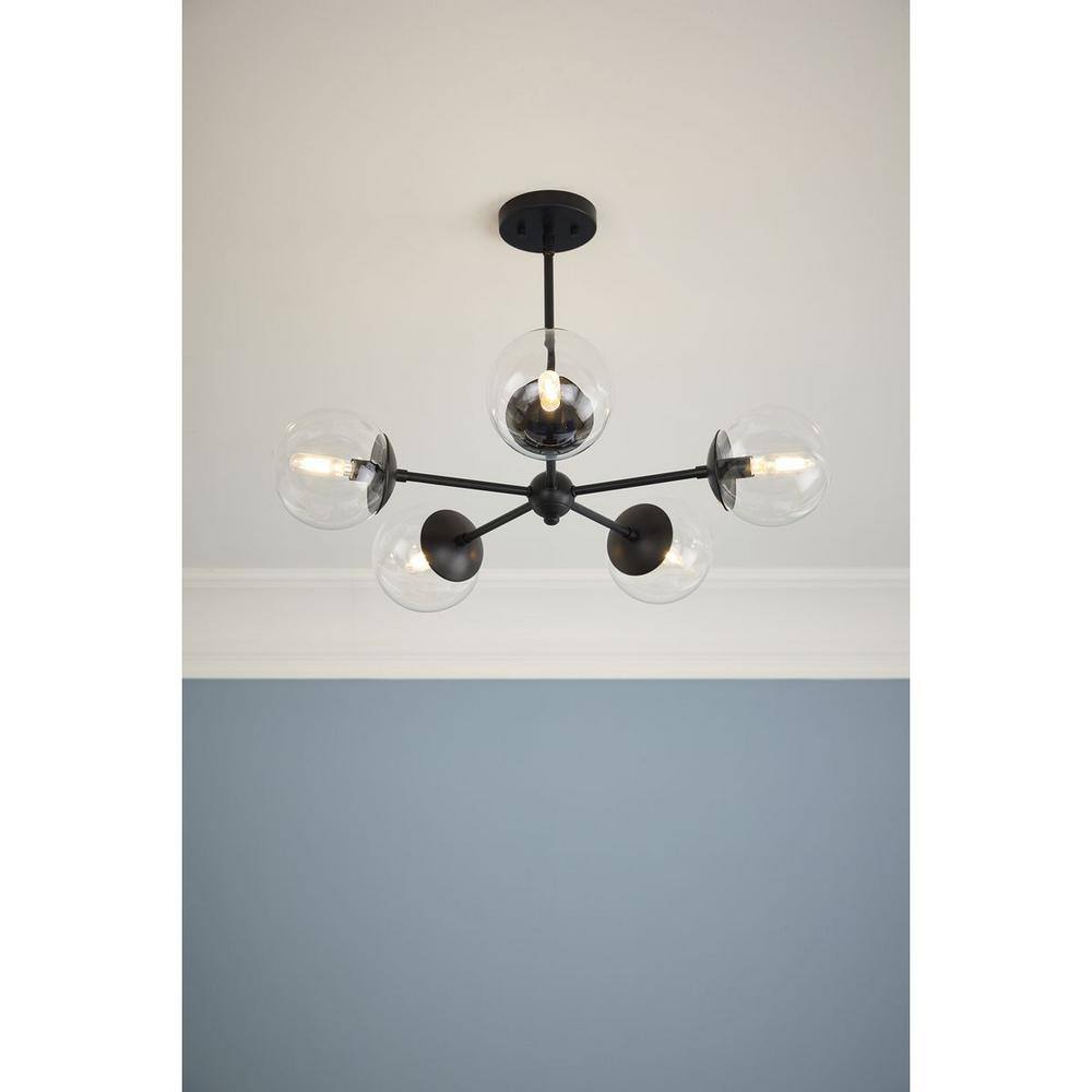 28" Black Sputnik Chandelier with Clear Glass Shades