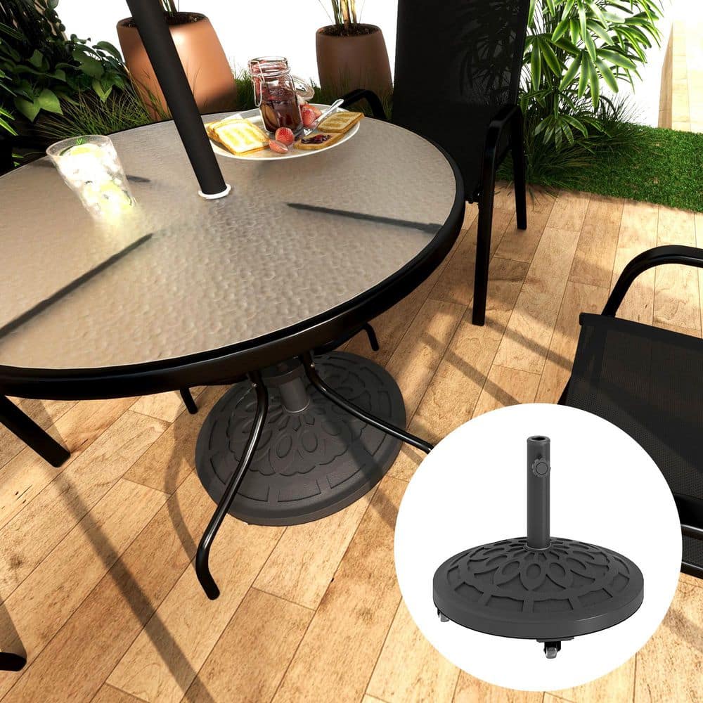 Black Metal Round Patio Umbrella Base with Wheels